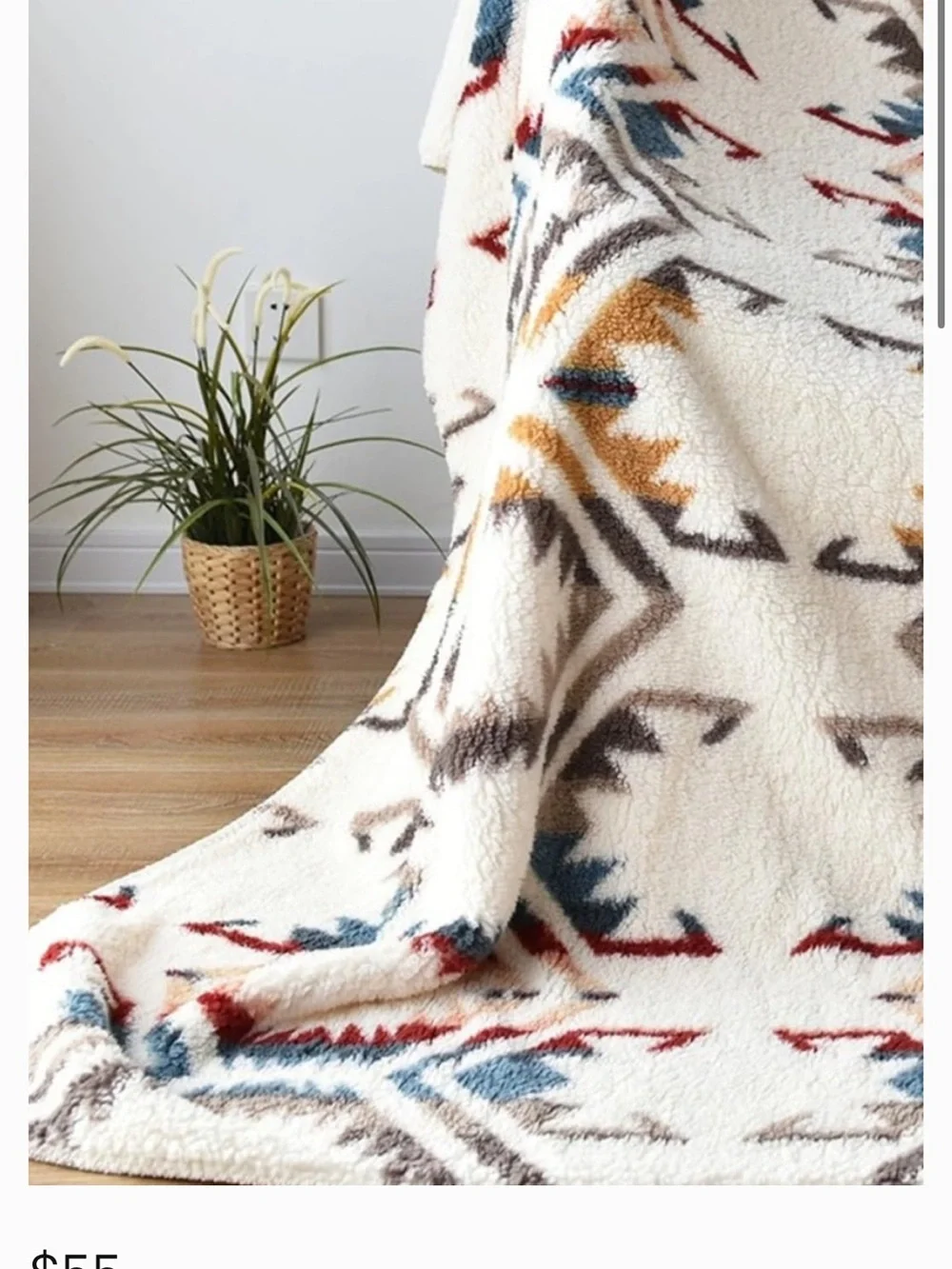 Pendleton Cream Sherpa Throw with Brown & Gold Aztec Accents